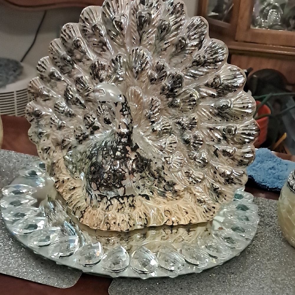 Elegant Silver and Gold Peacock Figurine